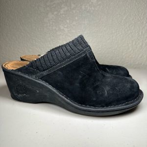 UGG Australia Gael Mules Shoes Womens 9 Black Suede Slip On Fur Lined Moc Toe